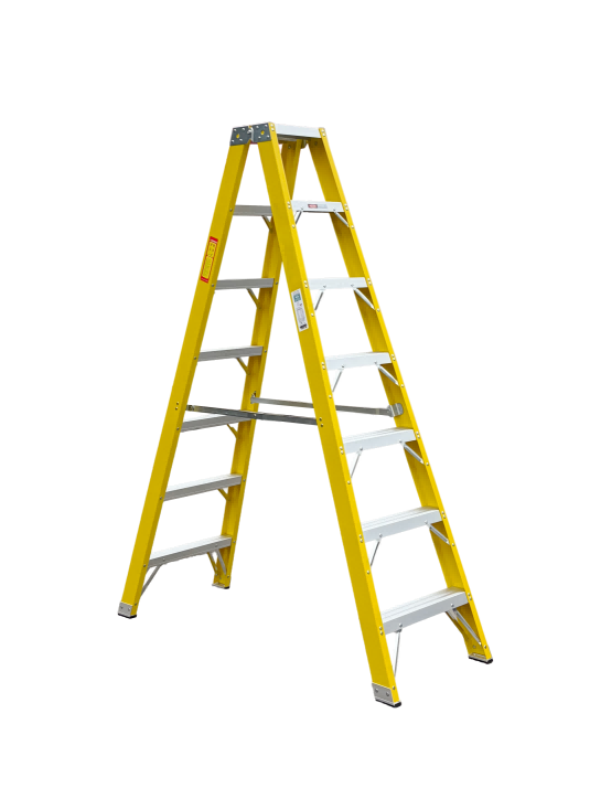 Metal-Topped Double-Sided Fiberglass Ladder